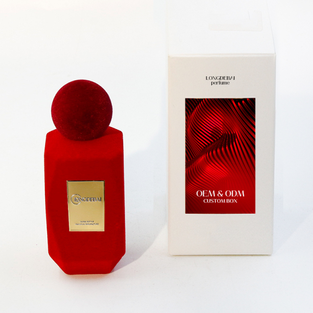 New design Flocked velvet irregular crimp pump sprayer glass bottle 50ml empty luxury Perfume bottle with box