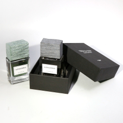 LONGDEBAI New Luxury Empty Parfum Clear Flat Square Marble Lid Crimp Glass Stone Cap Perfume Bottle 50mL With Gift Box