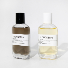 Mens packaging box clear perfume spray bottle empty round aluminum pump crimp 30ml 50ml 100ml perfume bottle with white cap