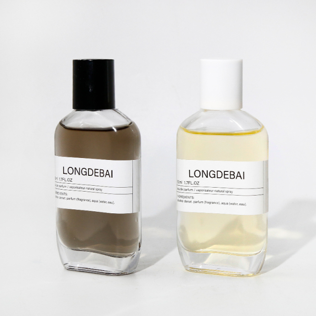 Mens packaging box clear perfume spray bottle empty round aluminum pump crimp 30ml 50ml 100ml perfume bottle with white cap