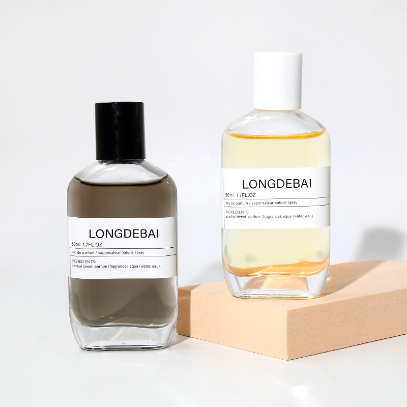 Mens packaging box clear perfume spray bottle empty round aluminum pump crimp 30ml 50ml 100ml perfume bottle with white cap