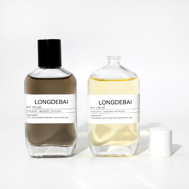 Mens packaging box clear perfume spray bottle empty round aluminum pump crimp 30ml 50ml 100ml perfume bottle with white cap