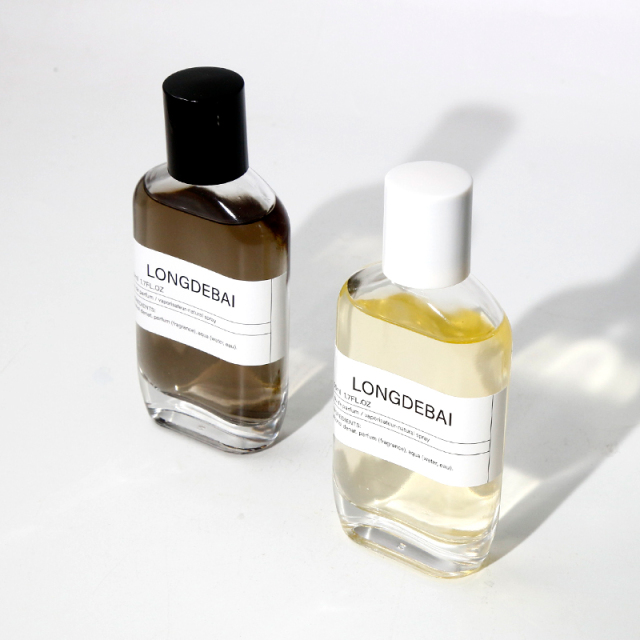 Mens packaging box clear perfume spray bottle empty round aluminum pump crimp 30ml 50ml 100ml perfume bottle with white cap