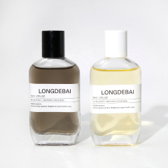 Mens packaging box clear perfume spray bottle empty round aluminum pump crimp 30ml 50ml 100ml perfume bottle with white cap