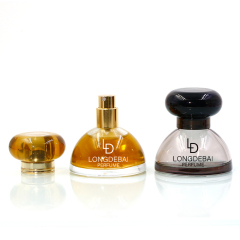 custom black red glass perfume bottle 30ml 50ml irregular round perfume spray bottle with acrylic cap