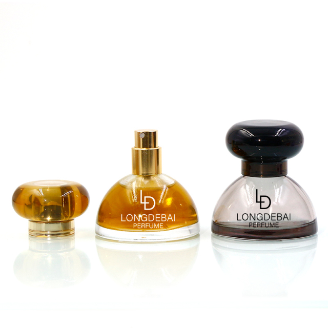 custom black red glass perfume bottle 30ml 50ml irregular round perfume spray bottle with acrylic cap