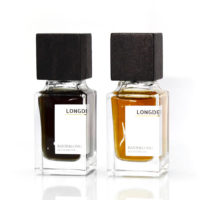 In stock empty crimp empty square clear perfume glass bottle 80ml 50ml perfume bottle with black cap