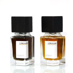 In stock empty crimp empty square clear perfume glass bottle 80ml 50ml perfume bottle with black cap