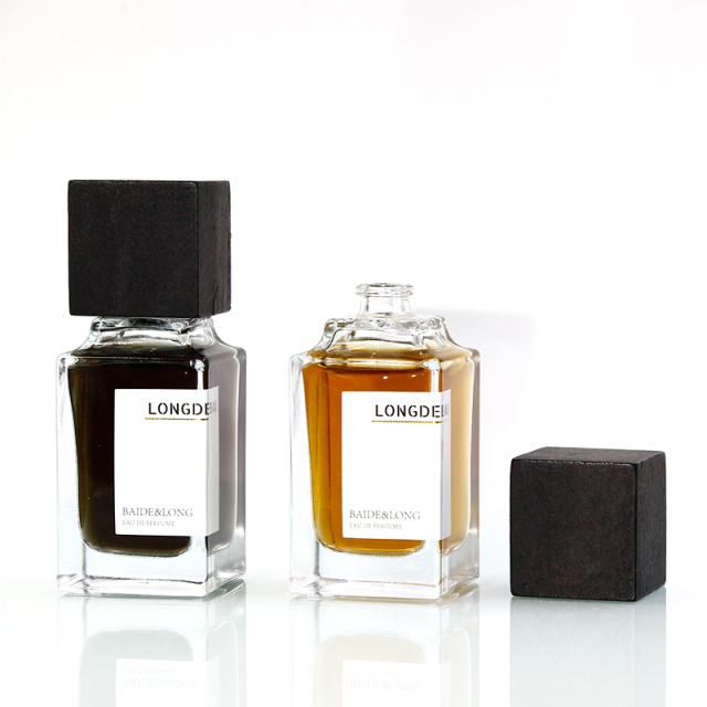 In stock empty crimp empty square clear perfume glass bottle 80ml 50ml perfume bottle with black cap