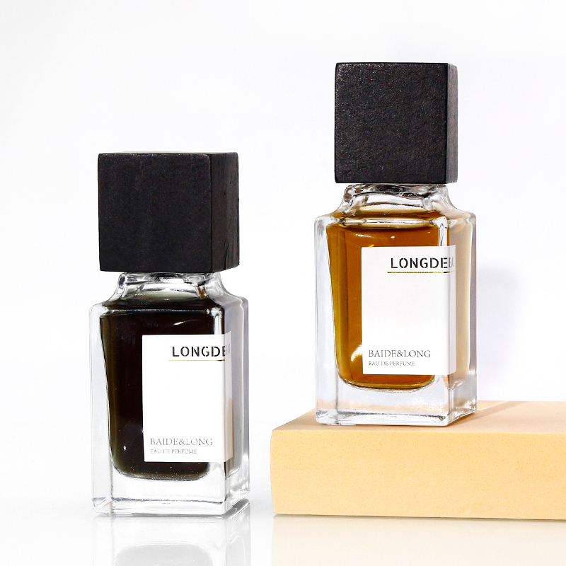 In stock empty crimp empty square clear perfume glass bottle 80ml 50ml perfume bottle with black cap