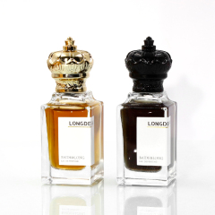 Wholesale empty crimp empty square clear perfume glass bottle 80ml 50ml perfume bottle with gold cap
