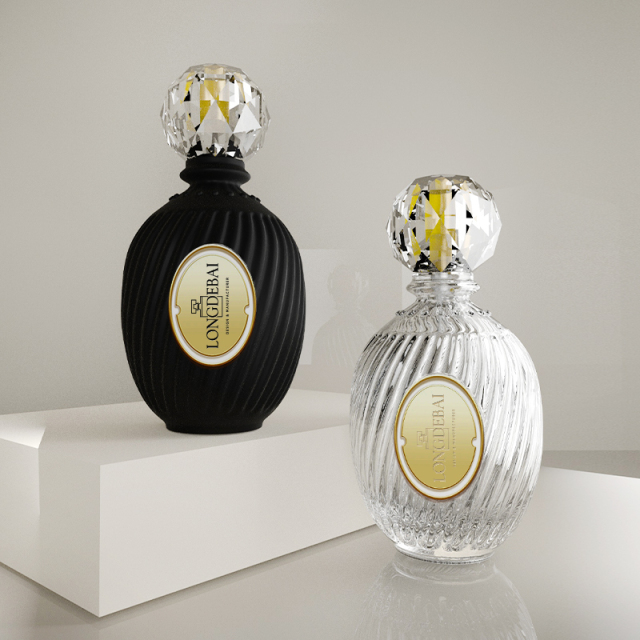 Luxury exclusive empty glass perfume bottles black pump sprayer round irregular 30ml 50ml 100ml perfume bottle with gift box