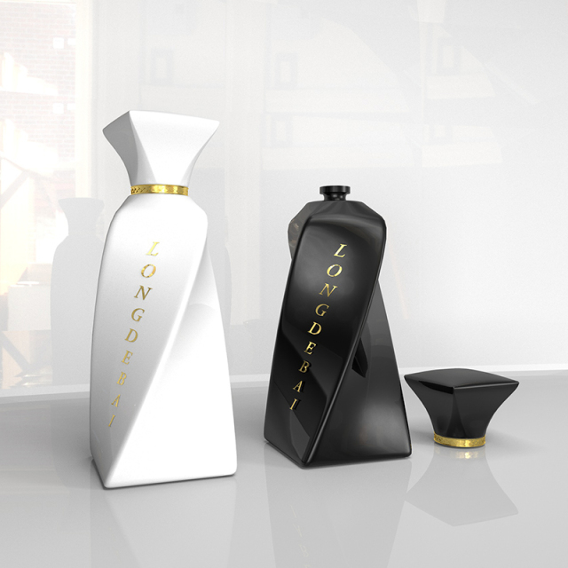New arrival exclusive irregular perfume spray bottle black pump atomizer empty crimp 100ml glass perfume bottle with gift box