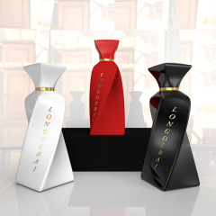 New arrival exclusive irregular perfume spray bottle black pump atomizer empty crimp 100ml glass perfume bottle with gift box
