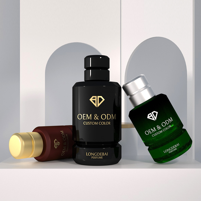 OEM custom black green perfume bottle 30ml 50ml 100ml round crimp perfume spray bottle with gold sliver cap