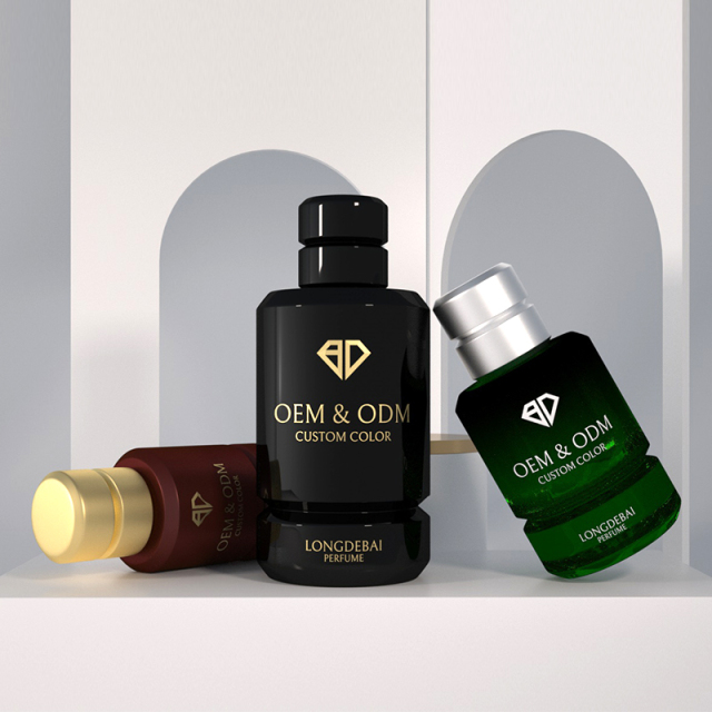 OEM custom black green perfume bottle 30ml 50ml 100ml round crimp perfume spray bottle with gold sliver cap