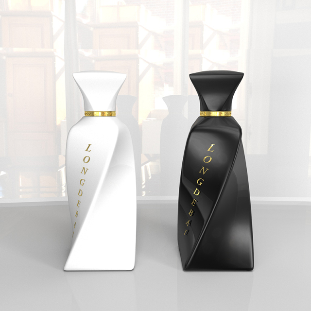 New arrival exclusive irregular perfume spray bottle black pump atomizer empty crimp 100ml glass perfume bottle with gift box