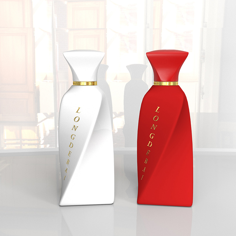 New arrival exclusive irregular perfume spray bottle black pump atomizer empty crimp 100ml glass perfume bottle with gift box