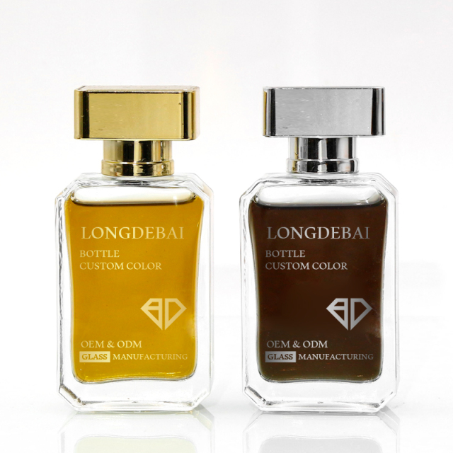 Custom empty crimp clear perfume spray bottle 30ml 50ml 100ml flat perfume bottle with box