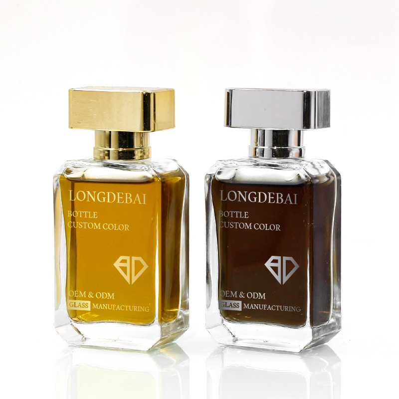 Custom empty crimp clear perfume spray bottle 30ml 50ml 100ml flat perfume bottle with box