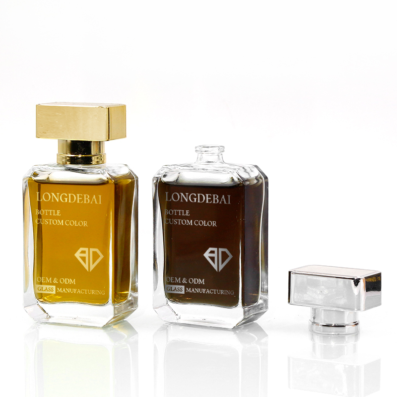 Custom empty crimp clear perfume spray bottle 30ml 50ml 100ml flat perfume bottle with box