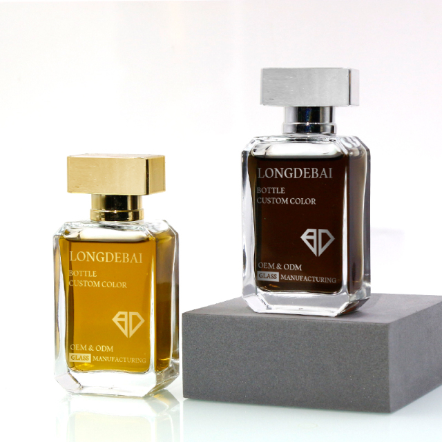 Custom empty crimp clear perfume spray bottle 30ml 50ml 100ml flat perfume bottle with box