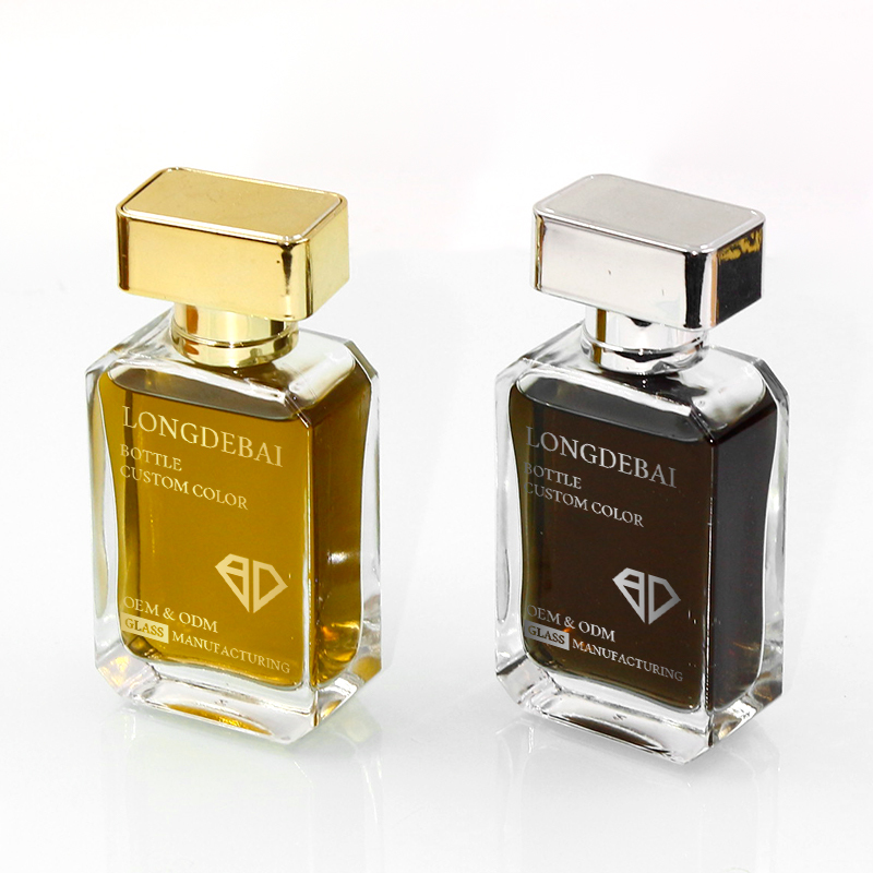 Custom empty crimp clear perfume spray bottle 30ml 50ml 100ml flat perfume bottle with box