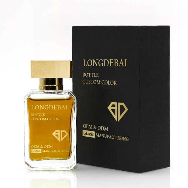 Custom empty crimp clear perfume spray bottle 30ml 50ml 100ml flat perfume bottle with box