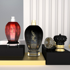 high end Custom Empty irregular black perfume spray bottles 50ml 100ml luxury frosted glass Perfume Bottle with lids for gift