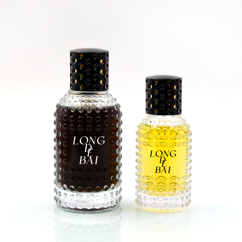 wholesale Custom Crimp Round Clear atomizer perfume bottle 50ml 100ml Empty Glass Perfume Bottle With Plastic Cover For Oil