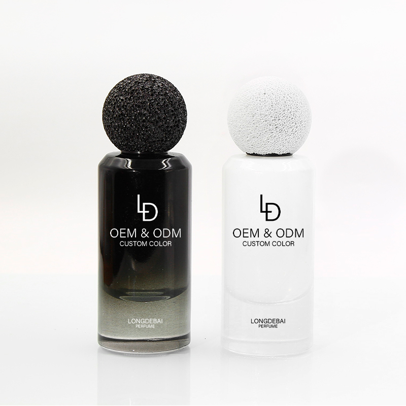 Custom luxury unique round crimp perfume glass bottle 30ml 50ml volcanic stone lid perfume bottle with custom box