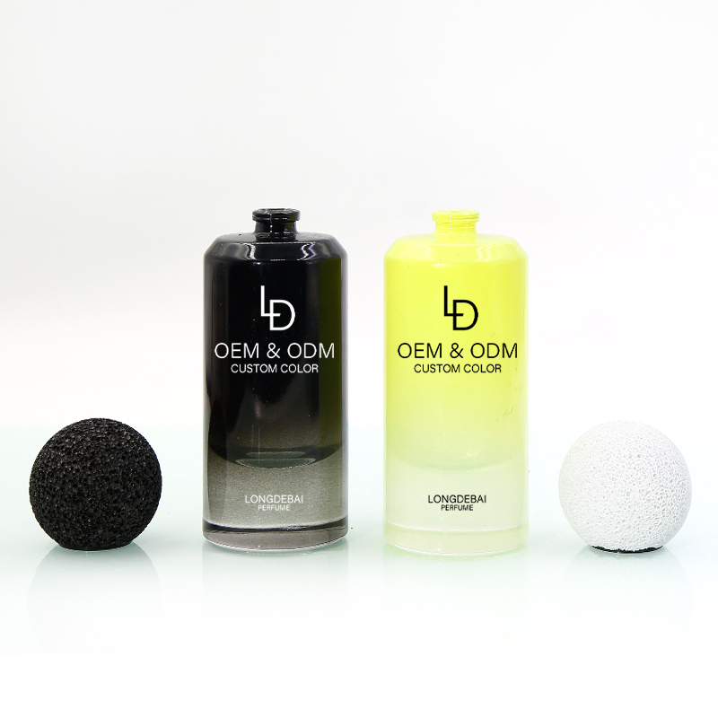 Custom luxury unique round crimp perfume glass bottle 30ml 50ml volcanic stone lid perfume bottle with custom box