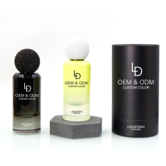 Custom luxury unique round crimp perfume glass bottle 30ml 50ml volcanic stone lid perfume bottle with custom box