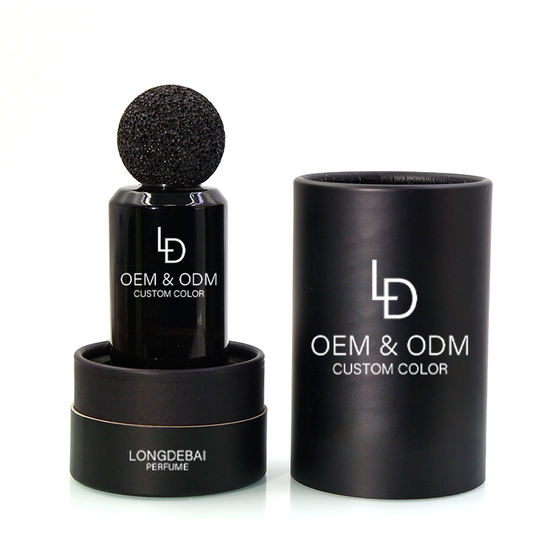 Custom luxury unique round crimp perfume glass bottle 30ml 50ml volcanic stone lid perfume bottle with custom box