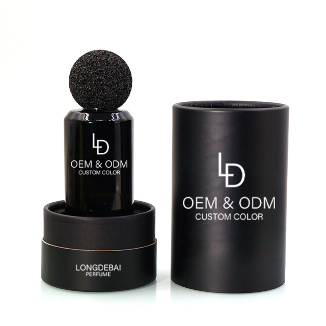 Custom luxury unique round crimp perfume glass bottle 30ml 50ml volcanic stone lid perfume bottle with custom box