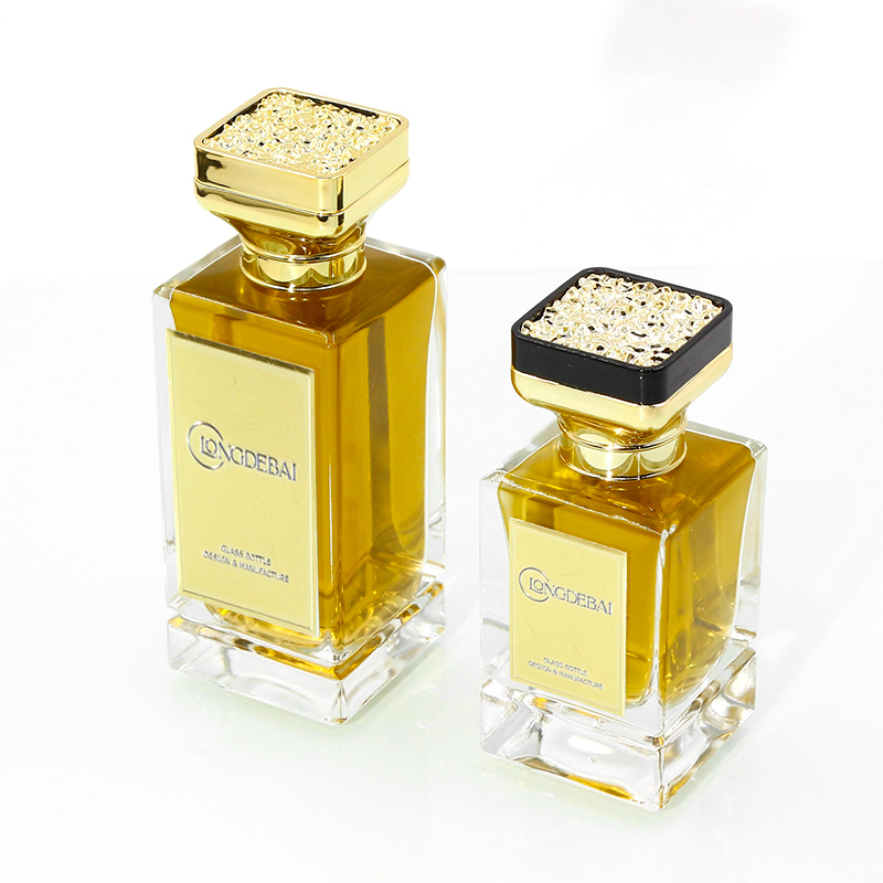 wholesale custom empty crimp square empty perfume spray bottle 50ml 100ml perfume glass bottle with irregular caps