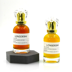 Custom luxury round clear crimp perfume bottle 30ml 50ml 100ml pump sprayer perfume glass bottle with acrylic cap and box