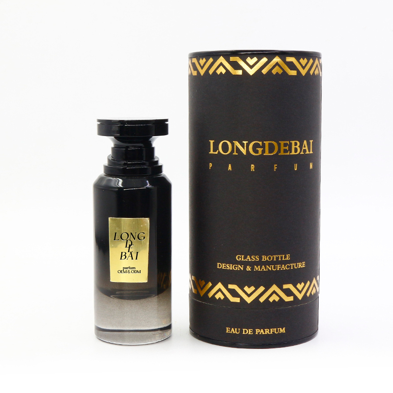 Factory makes arabic round black crimp perfume glass bottle empty pump sprayer 50ml perfume bottle with gift box