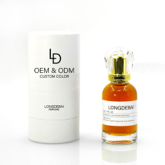 Custom luxury round clear crimp perfume bottle 30ml 50ml 100ml pump sprayer perfume glass bottle with acrylic cap and box