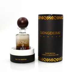 wholesale Custom crimp round clear perfume spray bottle 30ml 50ml 100ml empty perfume glass bottle with wooden cap