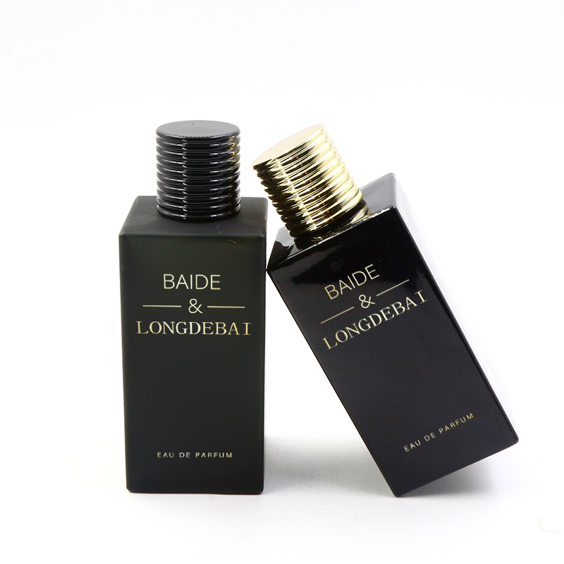 Wholesale Cosmetic Packaging Pump Sprayer Perfume Bottle Square Clear Empty 30ml 50ml 100ml Black Perfume Bottle With Gold Cap