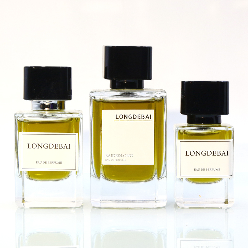 Custom empty clear crimp perfume glass bottle 30ml 50ml 100ml square perfume bottle with packing box