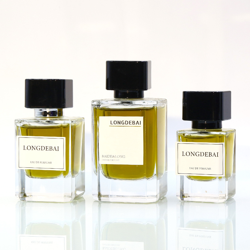Custom empty clear crimp perfume glass bottle 30ml 50ml 100ml square perfume bottle with packing box