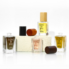 Custom Square Crimp Empty Glass Perfume Bottle 30ml 50ml Portable Wood Cap Perfume Spray Bottles With Box Packaging