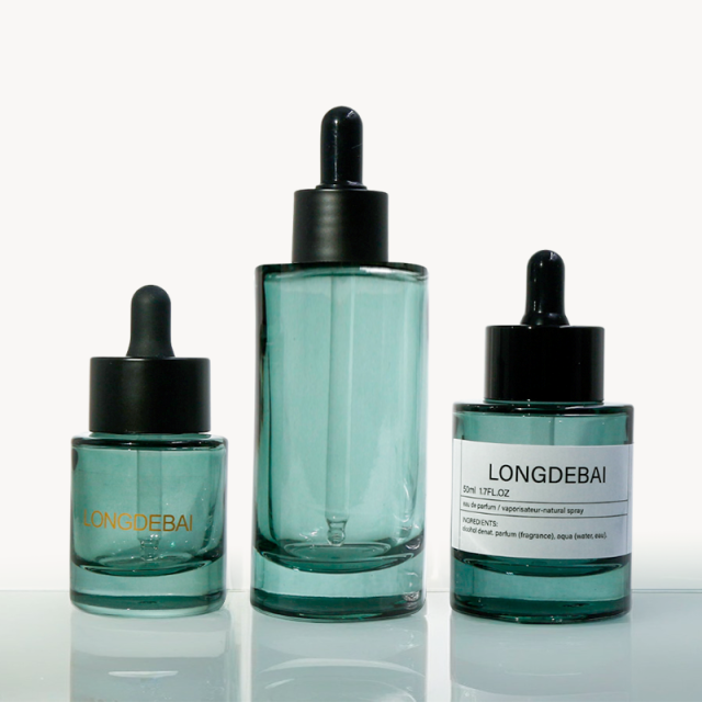 Customized dark green rubber dropper essential oil bottle 50ml 100ml empty glass essential oil bottle, rubber dropper, as a gift