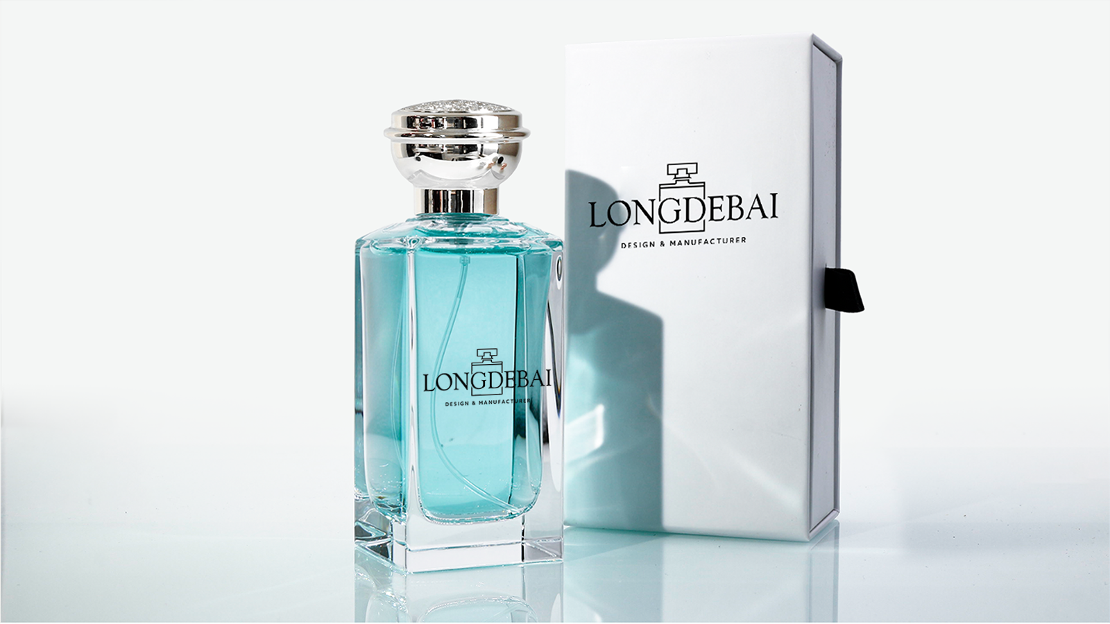 Customized polished glass perfume bottle, square thick bottom inclined shoulder portable perfume spray bottle, boxed