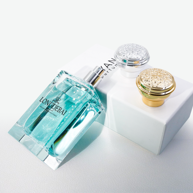 Customized polished glass perfume bottle, square thick bottom inclined shoulder portable perfume spray bottle, boxed