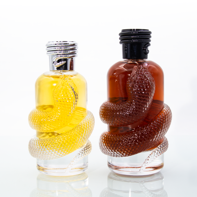 New arrival custom Year of the snake luxury irregular shape crimp 100ml 150ml glass perfume bottle