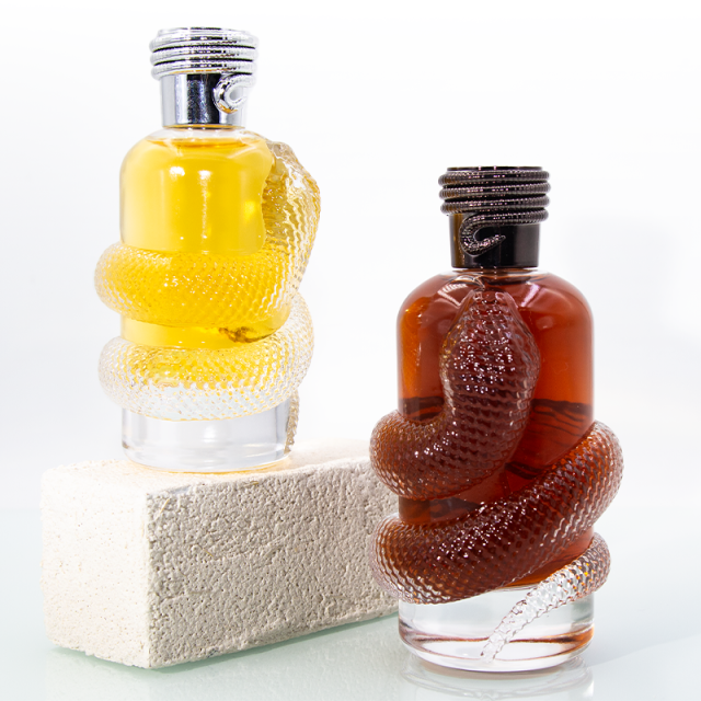 New arrival custom Year of the snake luxury irregular shape crimp 100ml 150ml glass perfume bottle