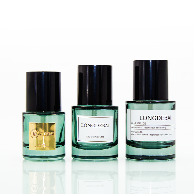 Luxury elegant round green glass lotion pump or spray bottles 30ml 50ml 100ml